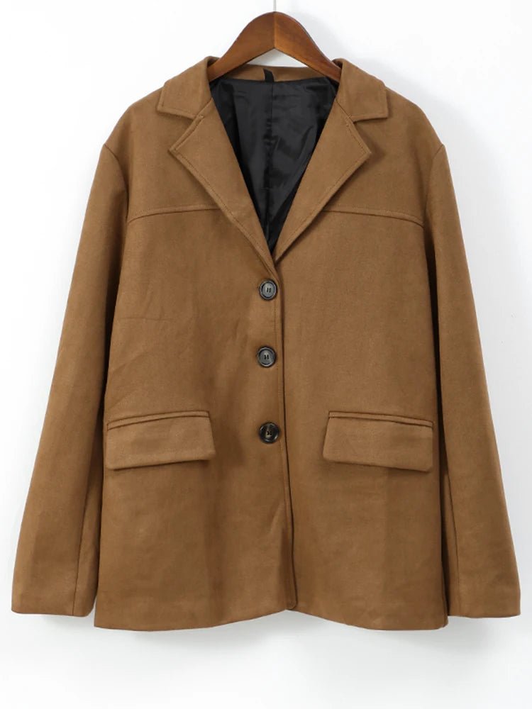 בלייזר דמוי זמש Urban Vintage לנשים – בגוונים חום ואפור כהה - Milu