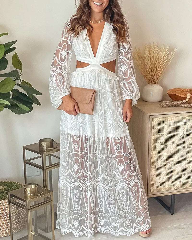 שמלת תחרה לנשים עם פתחים בעיצוב סקסי לערב ודייט – דגם אלינוש