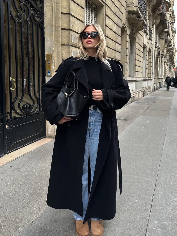 מעיל טרנץ' שחור אלגנטי - הלוק המושלם לחורף - Milu