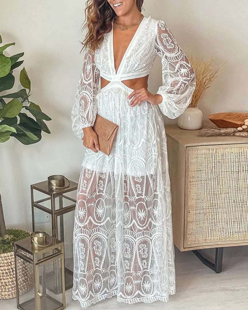 שמלת תחרה לנשים עם פתחים בעיצוב סקסי לערב ודייט – דגם אלינוש