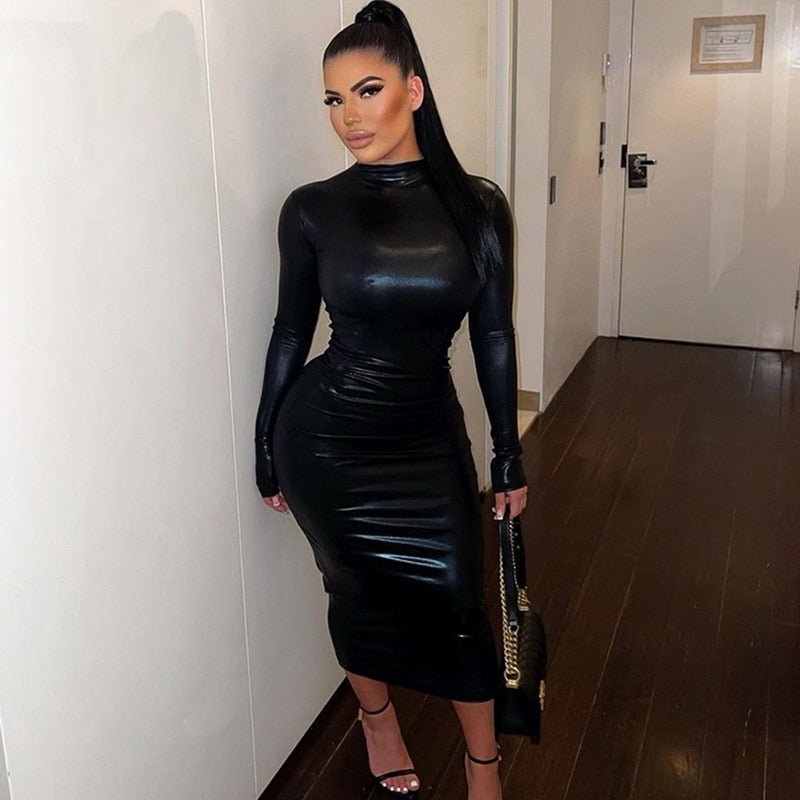 שמלת מקסי דמוי עור- מיטל - Milu